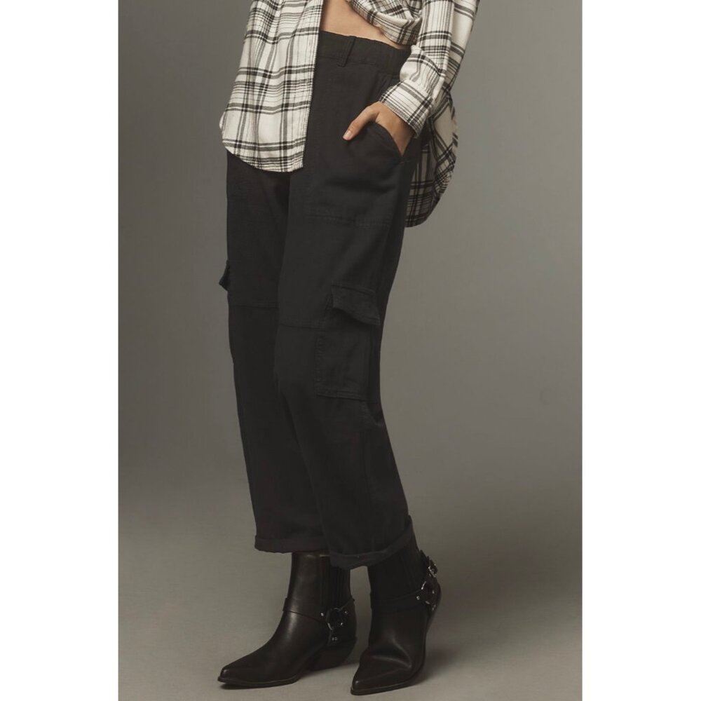 Pilcro Anthropologie Womens Slim Linen Cargo Pants Black Size S